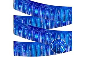 ILHSTY 4 Pack 10 Feet Glitter Royal Blue Parade Float Decorations for Trailer Car, Glitter Foil Fringe Metallic Tinsel Streamers Banner Garland for Graduation Weeding Homecoming Birthday Party(Glitter-Blue)