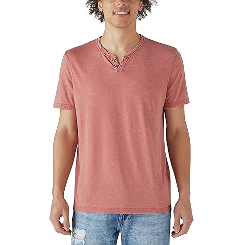 Lucky Brand Men's Venice Burnout Notch Neck Tee Shirt, Cowhide, XX-Large