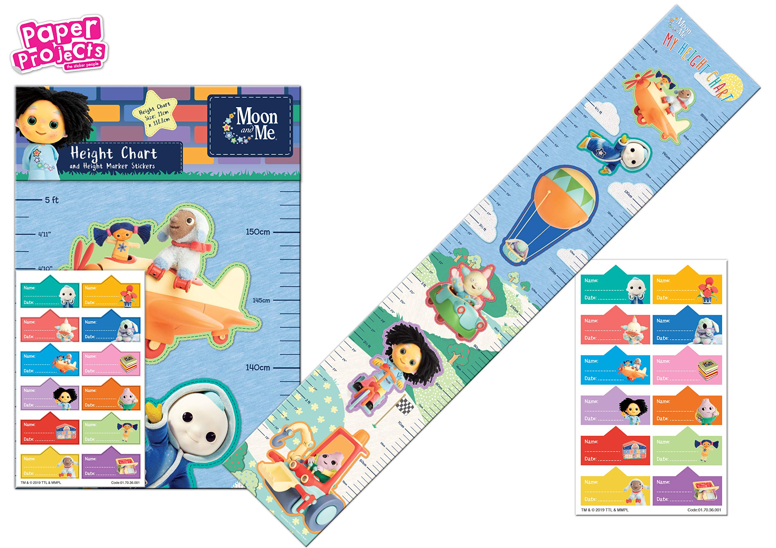 Paper Projects Moon and Me Height Chart - Includes 12 Height Labels - Colourful Chart is Wipe-Clean, Blue