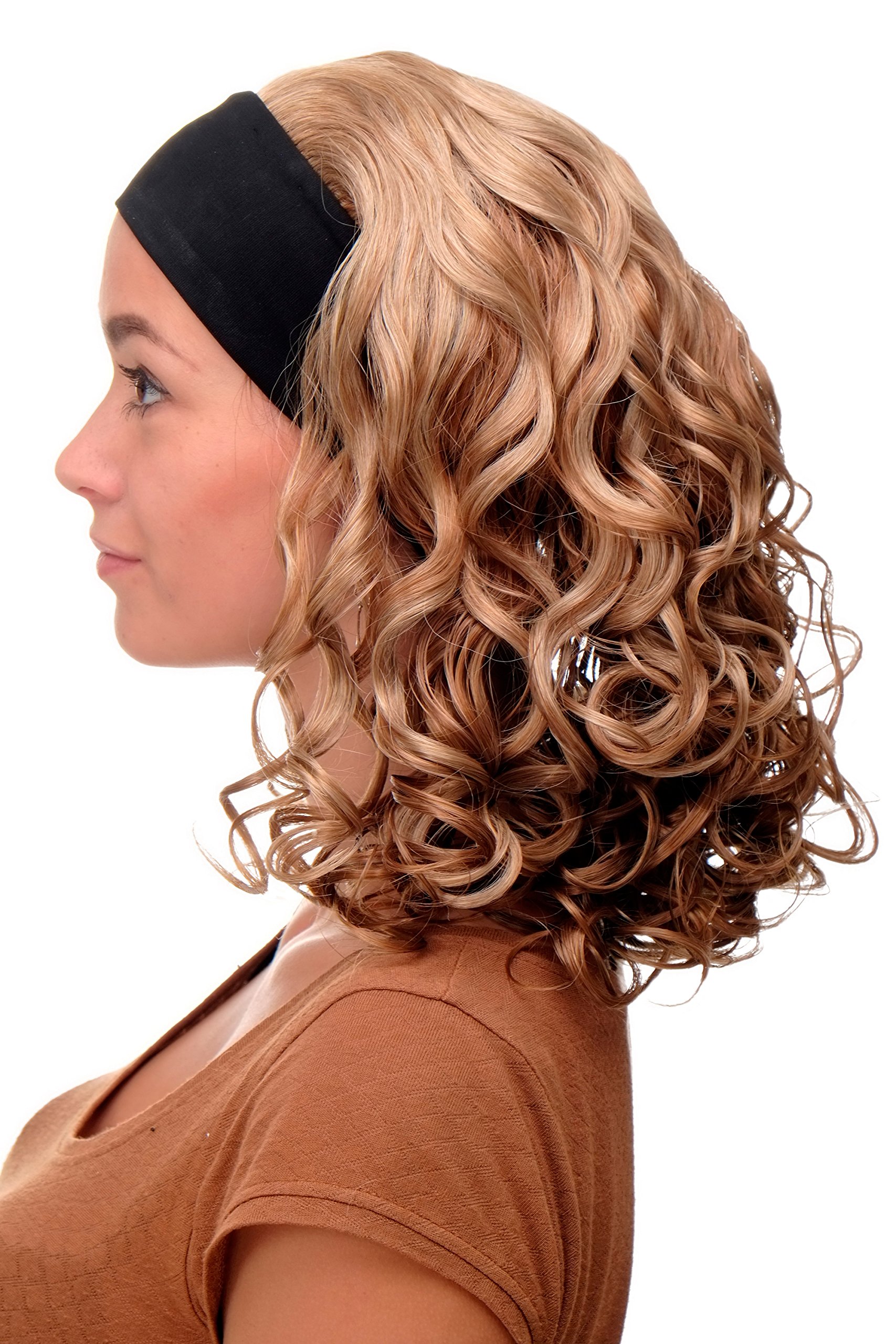 WIG ME UP - BRO-704-G15 Lady Quality Wig fixed black head band shoulder length very voluminous curled brown brunette blond mix