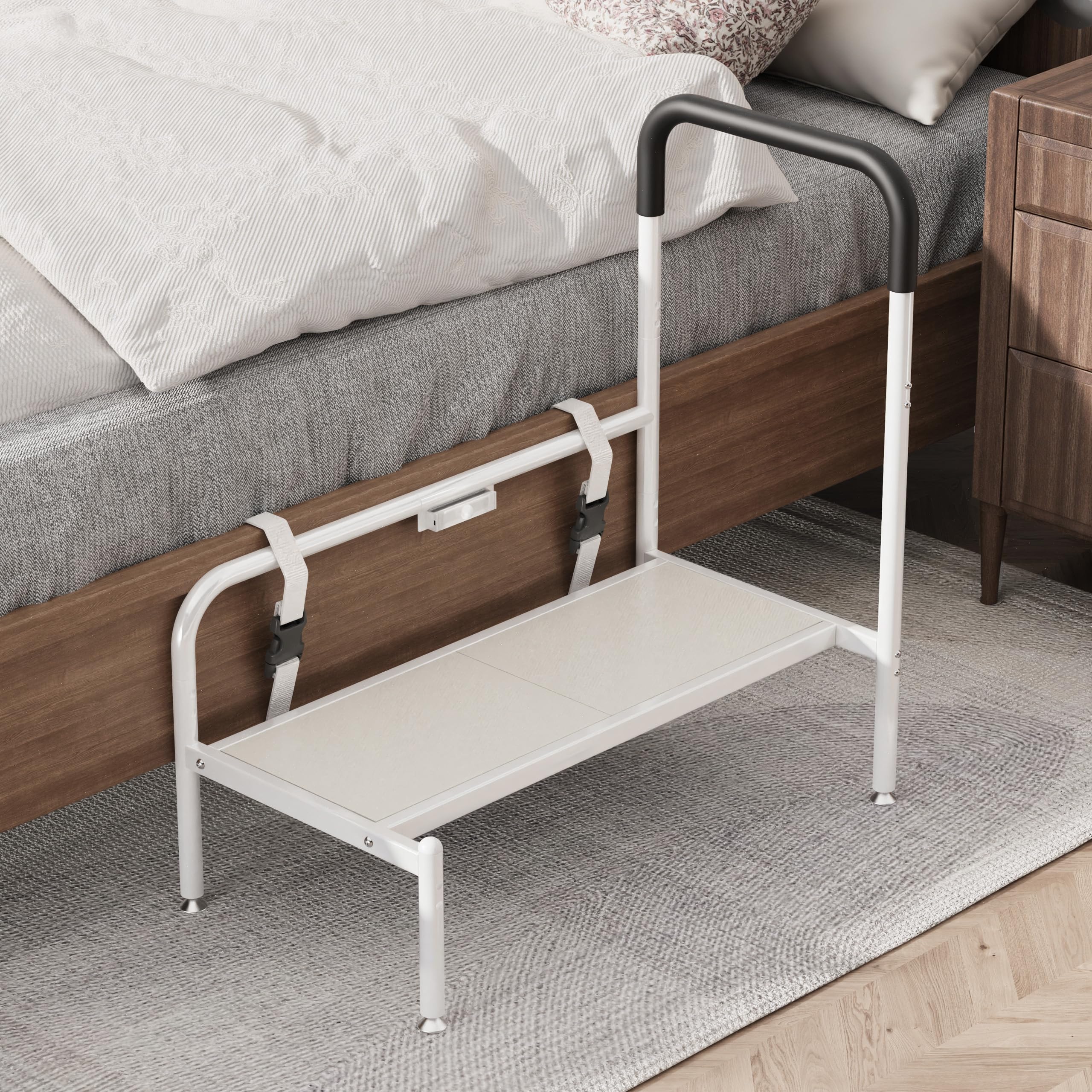 Photo 1 of Josmimic Bed Step Stool for Adults, Bedside Steps for Elderly Seniors with Non-Slip Handle & LED Light, Stable Assist Rail for High Beds