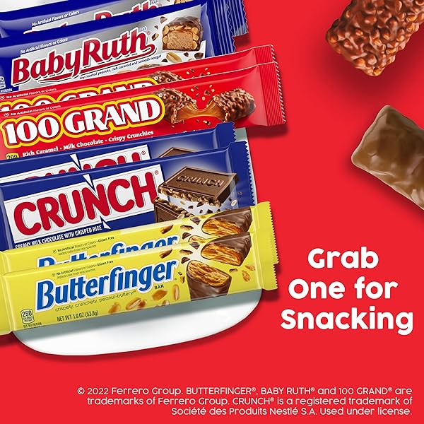 BUTTERFINGER, CRUNCH, BABY RUTH AND 100 GRAND, BULK 28 PACK, ASSORTED FULL SIZE CHOCOLATE CANDY BARS, STOCKING STUFFERS, 48 OZ