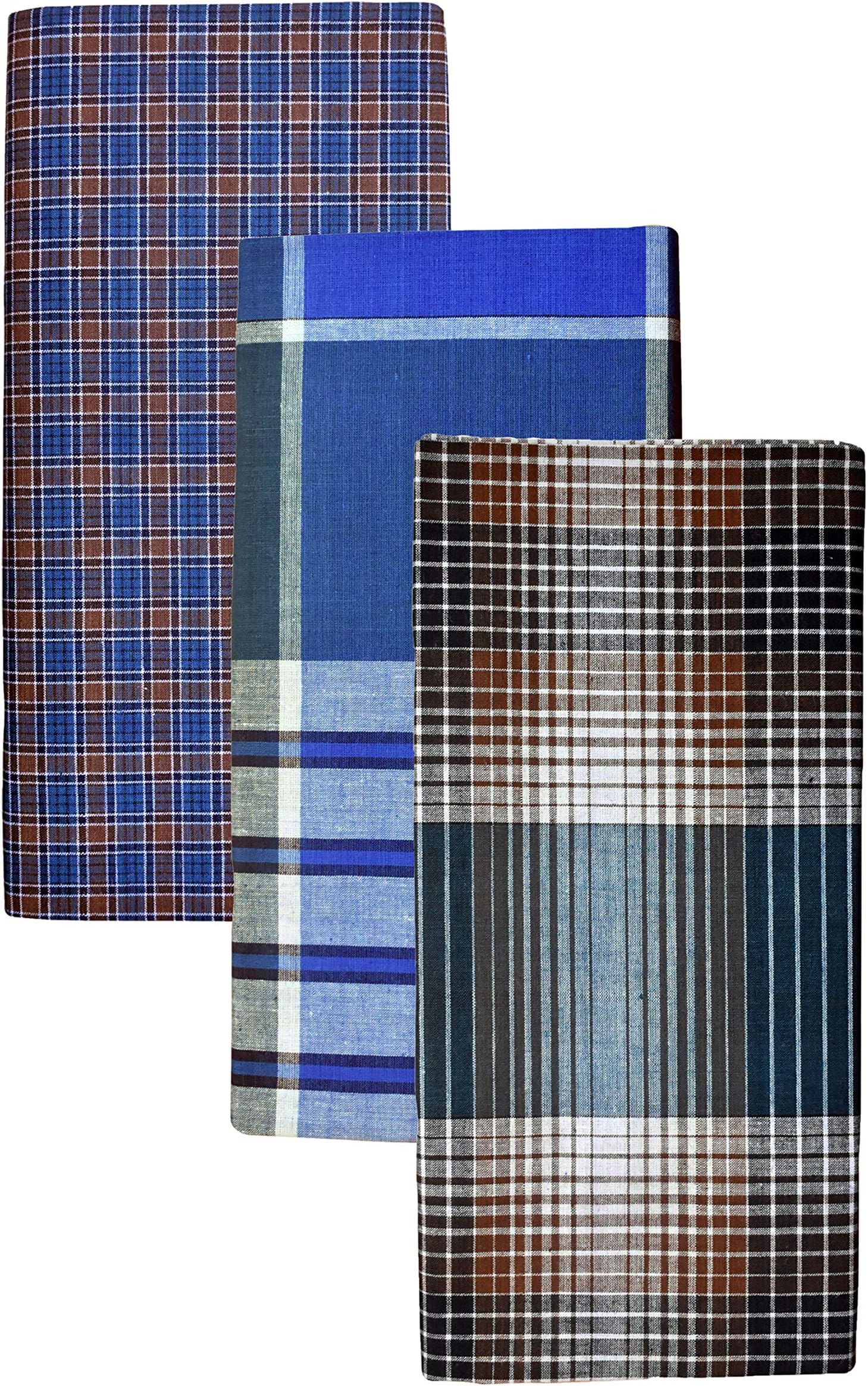 BlueDenim Men's Cotton Multi Color Lungis for Men 2.25 meter (Set of 3, Multi Colour)||Assorted Checks or Colours