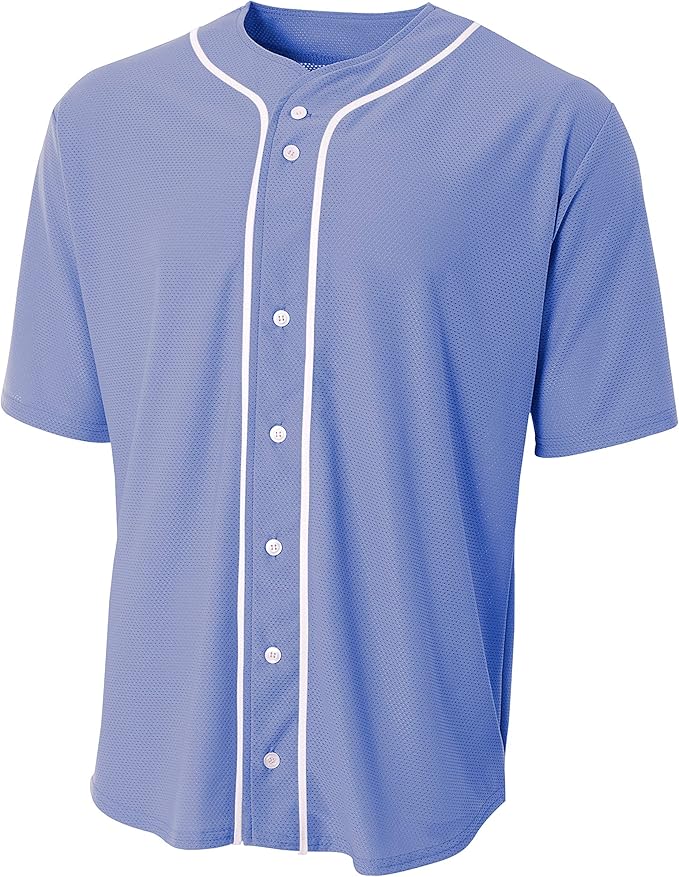 A4 Short Sleeve Full Button Baseball Jersey LT Blue M Clothing