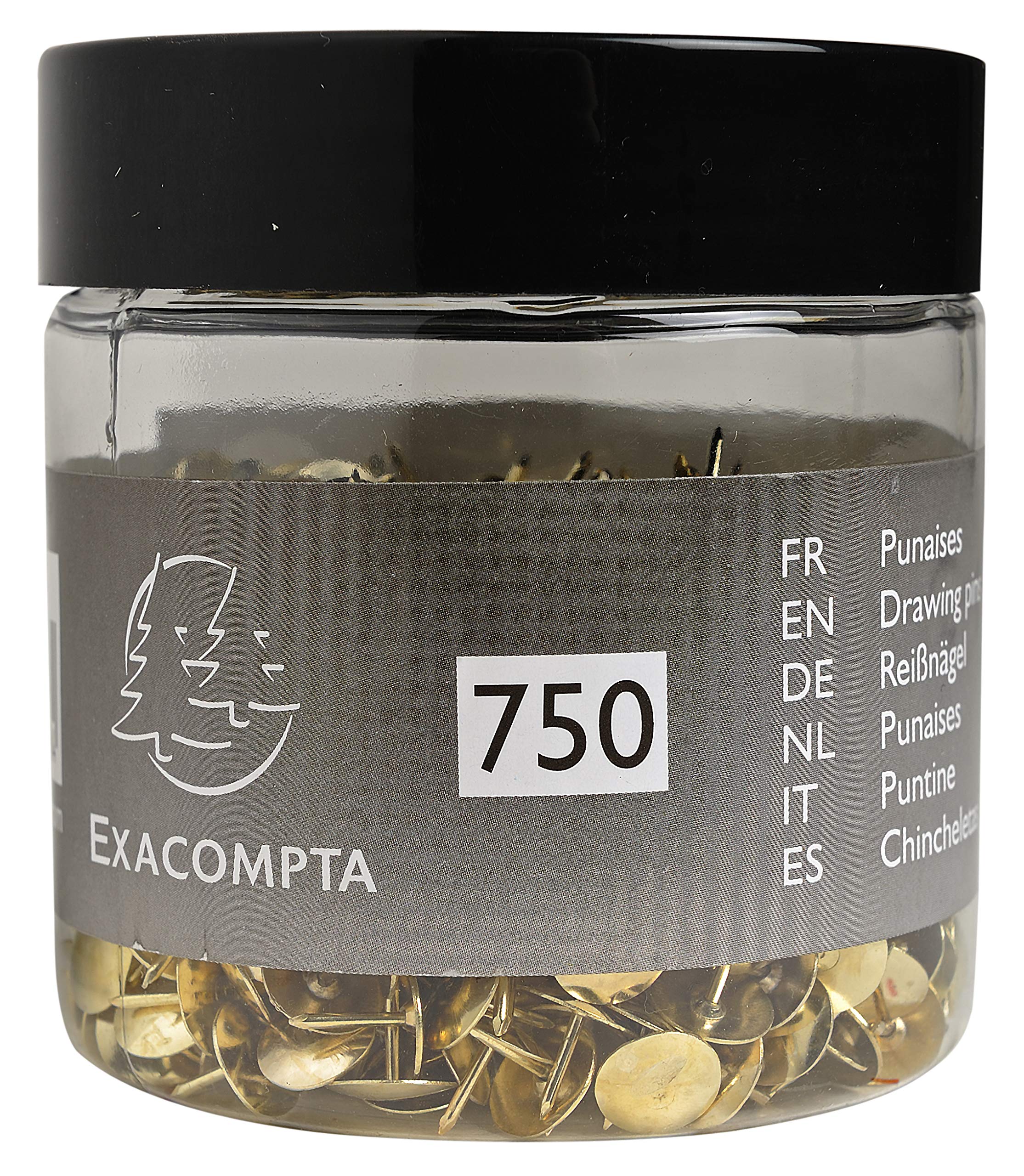 Exacompta - Ref 14768E - Brass Drawing Pins (750pcs) - 9mm Width x 9mm Height in Size - Suitable for Pinboards or Corkboards in Offices, Homes & Businesses - Gold