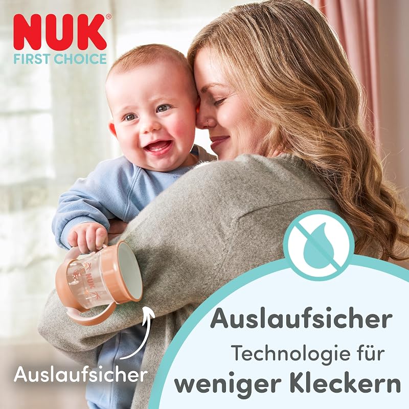 Mini Magic Cup Night Trinklernbecher, ab 6 Monaten, Grün & Grau, 160 ml, 360° Auslaufschutz-Rand, Trinkbecher mit rutschfesten Griffen, leuchtet im Dunkeln, 2 Stück
