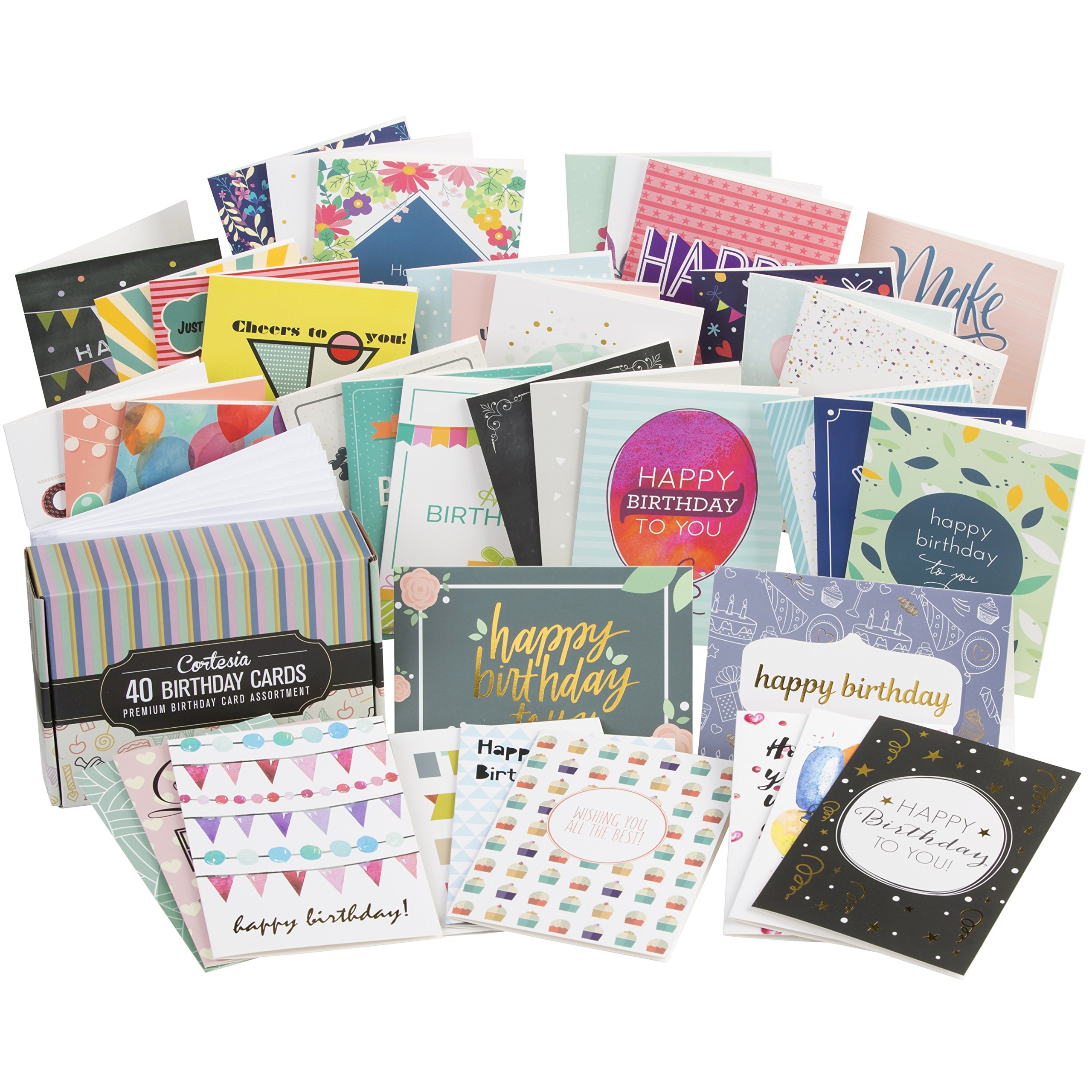 Cortesia Box Set Of 40 Assorted Birthday Cards Unique Designs And
