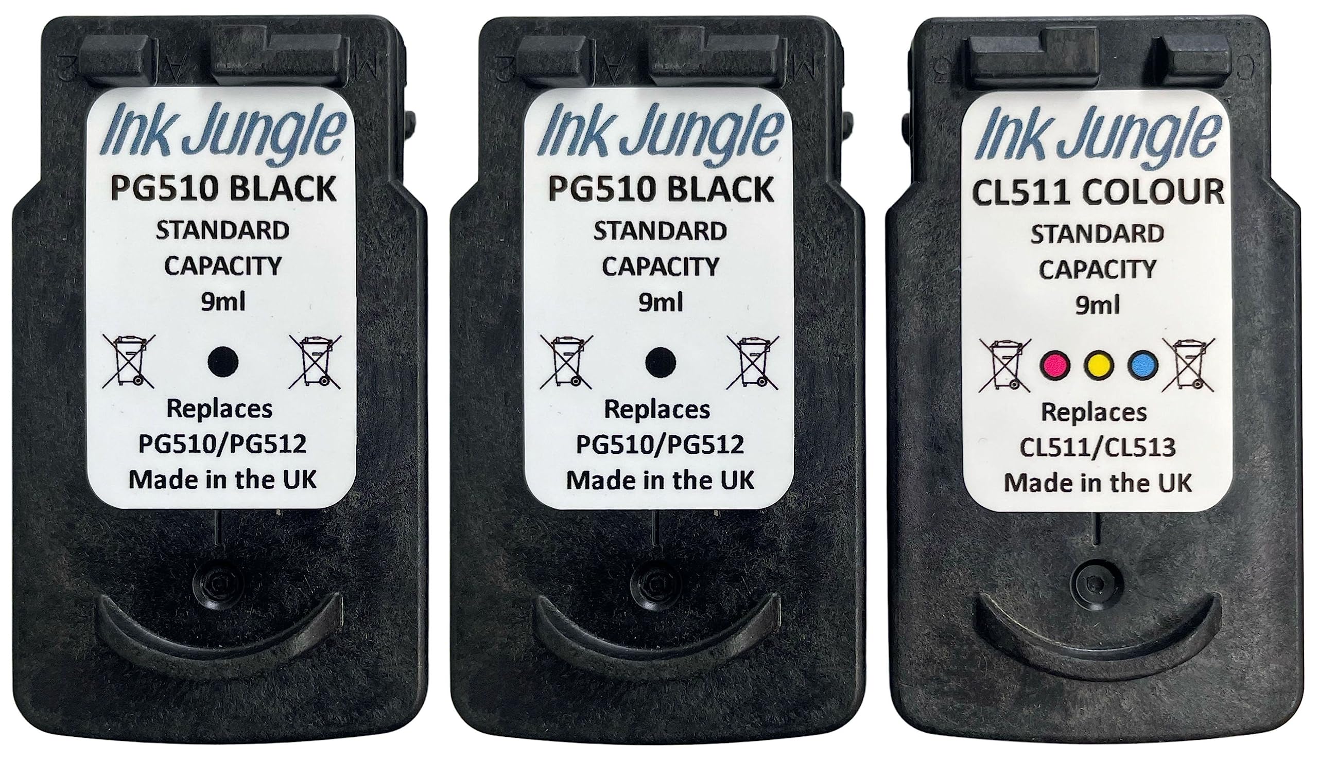Ink Jungle 2x PG-510 Black & 1x CL-511 Colour Remanufactured Ink Cartridge For Canon PIXMA MP495 Inkjet Printers