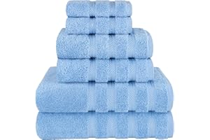 American Soft Linen Luxury 6 Piece Towel Set, 2 Bath Towels 2 Hand Towel 2 Washcloths, 600 GSM 100% Cotton Turkish Towels for Bathroom, Sky Blue Towel Sets