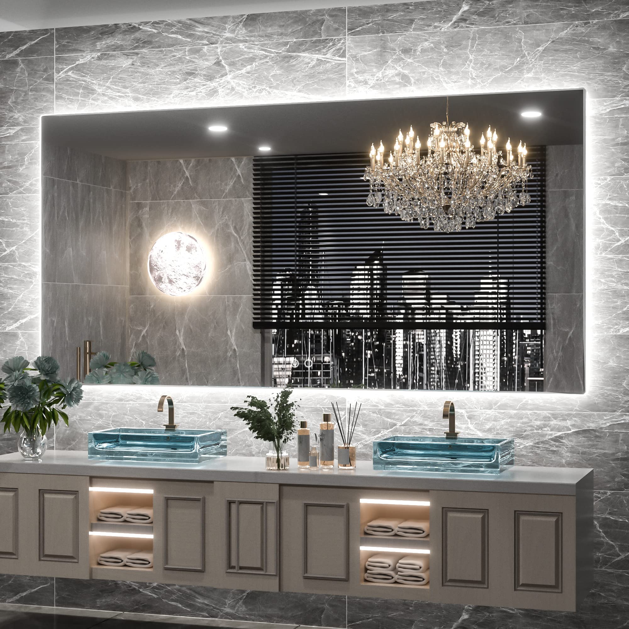 Photo 1 of ***SEE NOTES***Keonjinn 60 x 28 Inch Backlit Mirror for Bathroom, Anti-Fog Led Mirror, CRI90+ HD Tempered Glass, Stepless Dimmable Lighted Mirror, High Lumen, UL Listed, Waterproof, Horizontal/Vertical