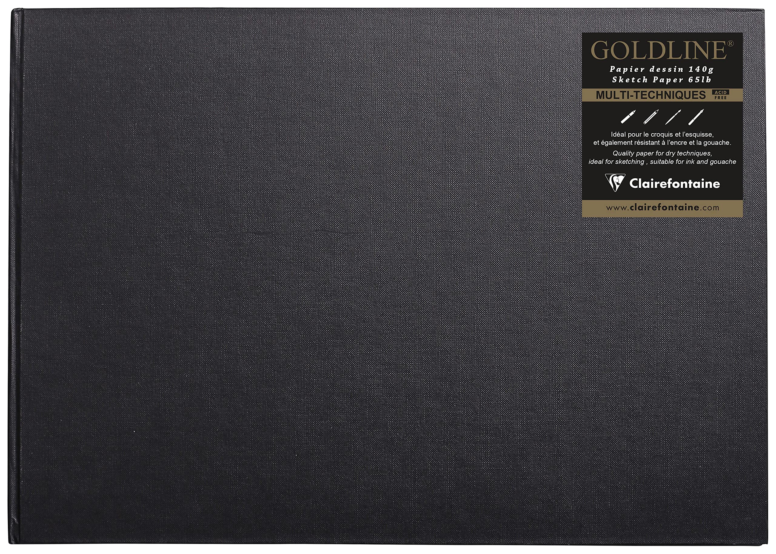 Clairefontaine - Ref 34242C - Goldline Casebound Pad (64 White Sheets) - A3 (420 x 297mm) Size, 140gsm Paper, Landscape Layout - Black Cover - Suitable for Dry Techniques — image 1