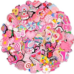 30,50,100 Pcs Random Pink Croc Charms for Girls Women, Cute Shoe Decoration Accessories Pins, Fun Mystery Bulk Gift Box for C