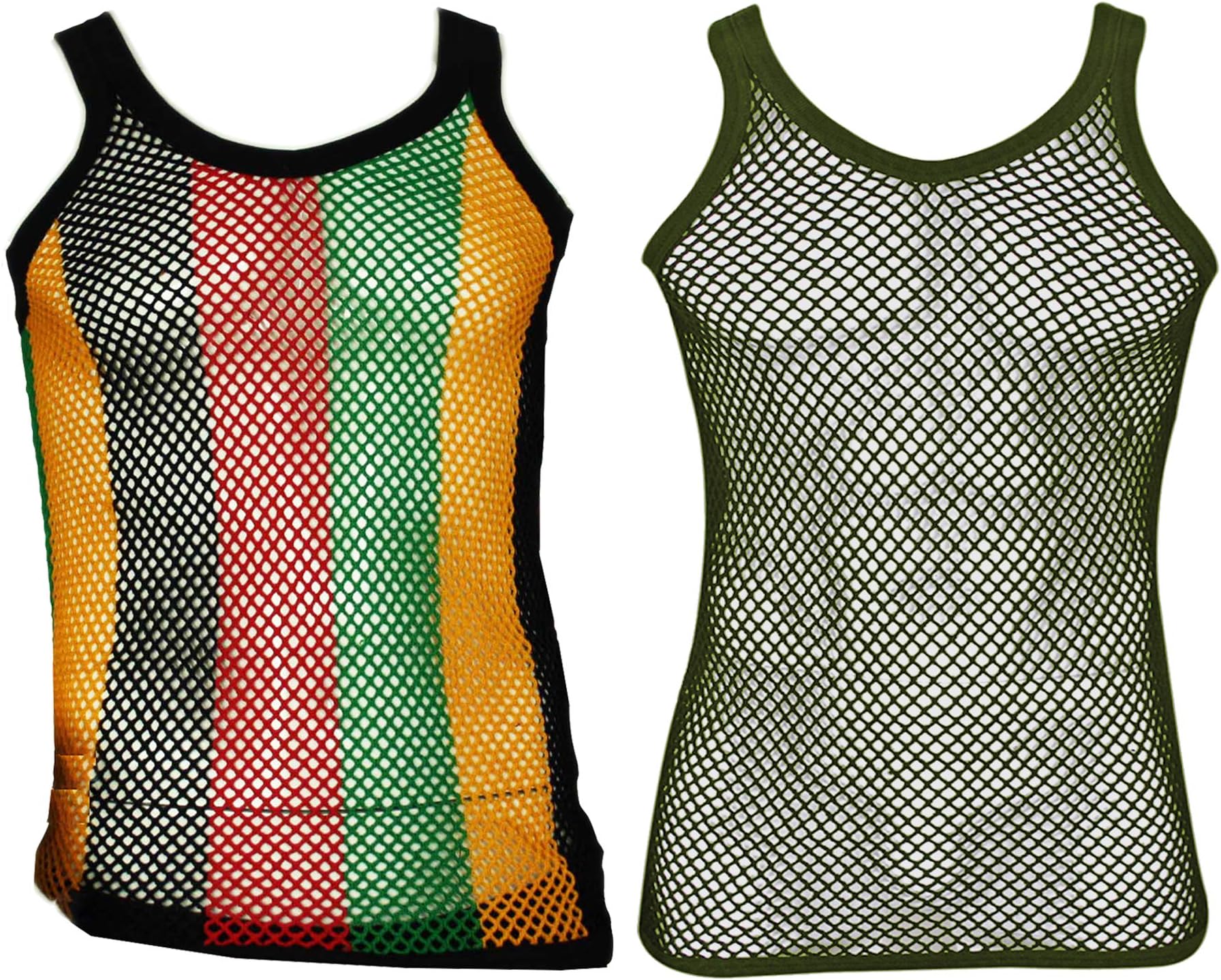 UD Accessories Mens Fitted String Mesh Vest Muscle Fishnet Cotton Rasta Black Red Green Yellow