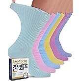 Pembrook Ribbed Knit Bamboo Viscose Diabetic Socks - 6 Pairs Crew Neuropathy Socks for Women | Diabetic Socks for Women