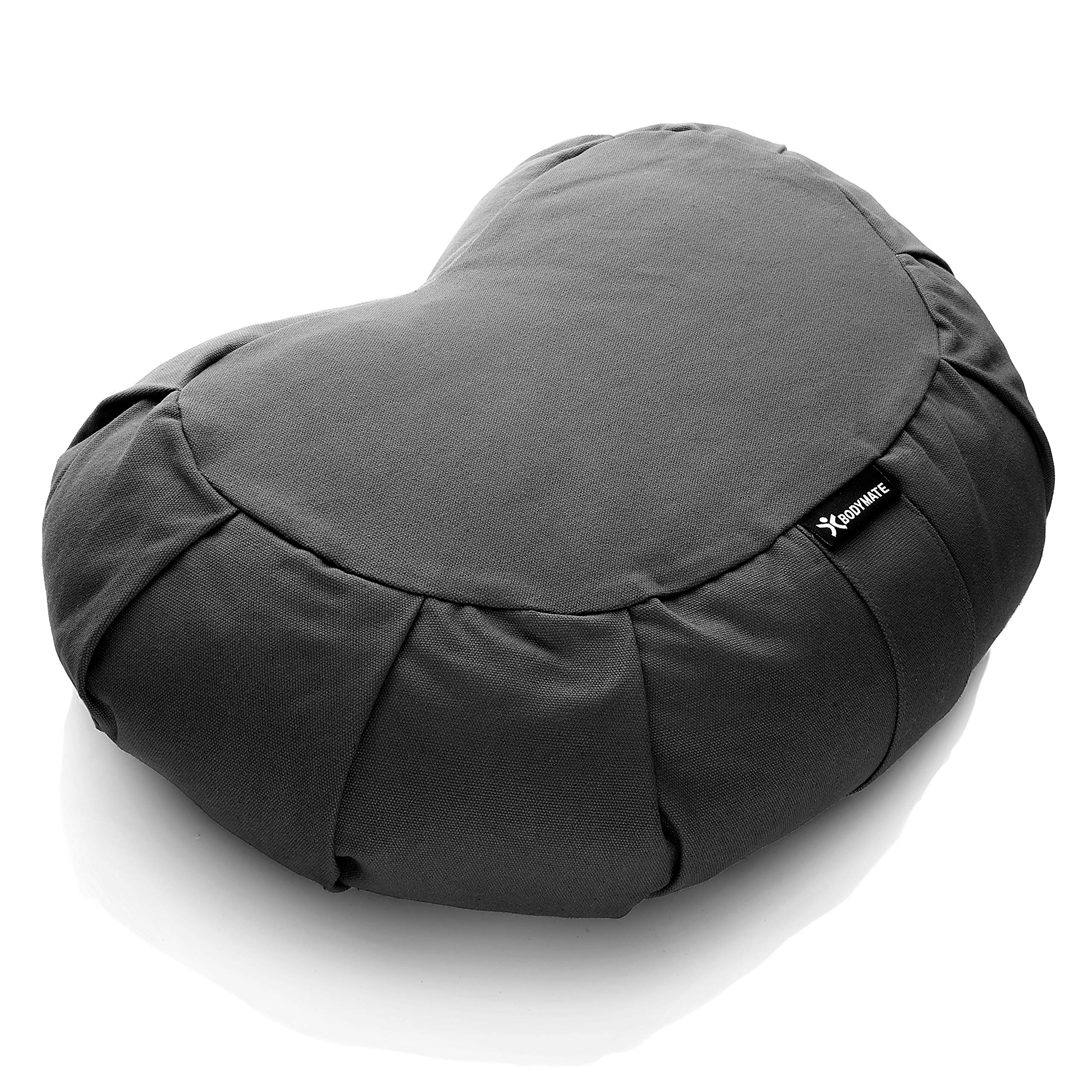 BODYMATE Halfmoon Meditation Cushion/Yoga Pillow - 42cm long 30cm wide and 15cm high - Removable washable 100% Cotton Cover - Inner cotton bag filled with buckwheat husks