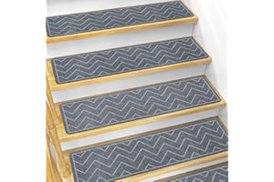 DK177 Stair Treads for Wooden Steps, 15 Pack 8"x30" Non-Slip Indoor Carpet Stair Treads with Reusable Polyester TPE Backing for Kids Elders and Pets (Dark Gray, 15PCS)