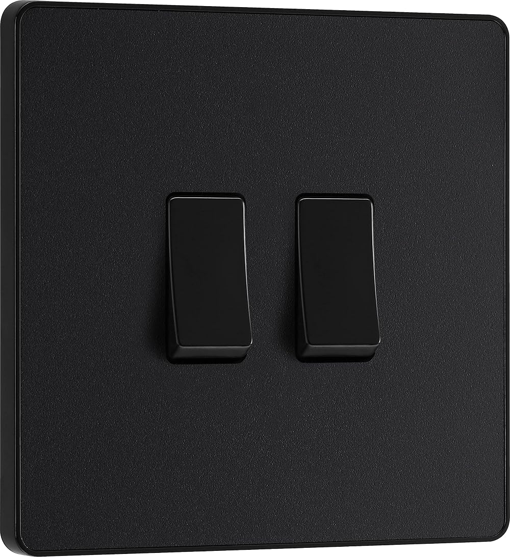 BG Electrical Double Wall Light Switch 2 Way Matt Black Evolve PCDMB42B 20A 16AX