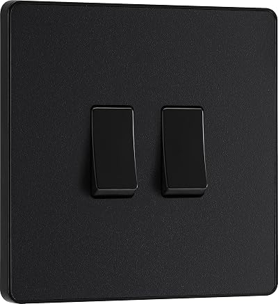 BG Electrical Double Wall Light Switch 2 Way Matt Black Evolve PCDMB42B 20A 16AX
