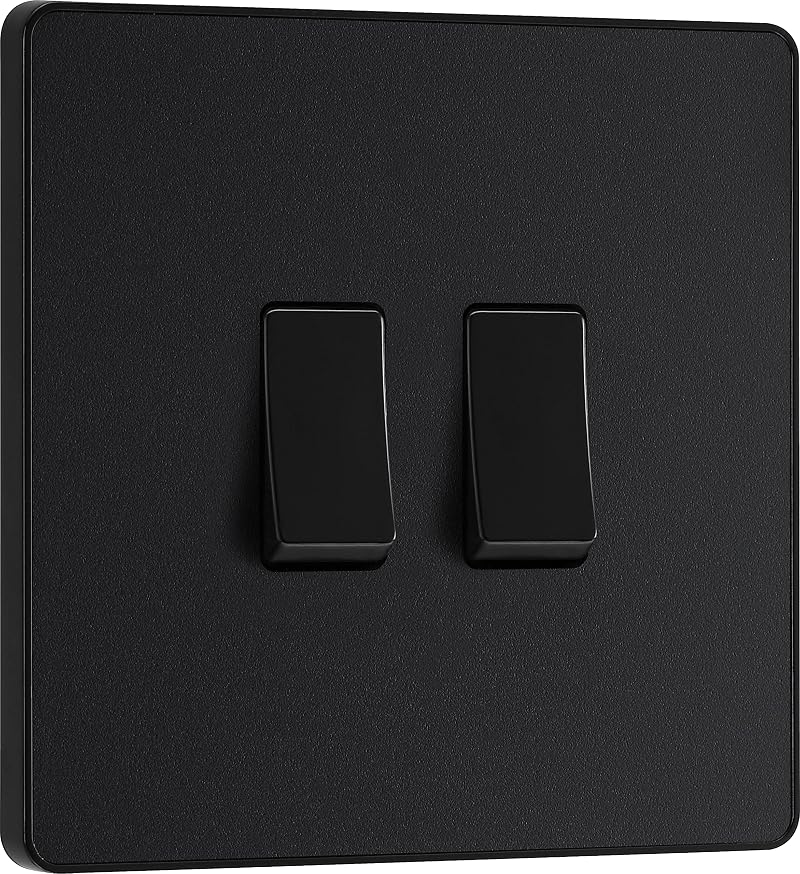 BG Electrical Double Wall Light Switch 2 Way Matt Black Evolve PCDMB42B 20A 16AX