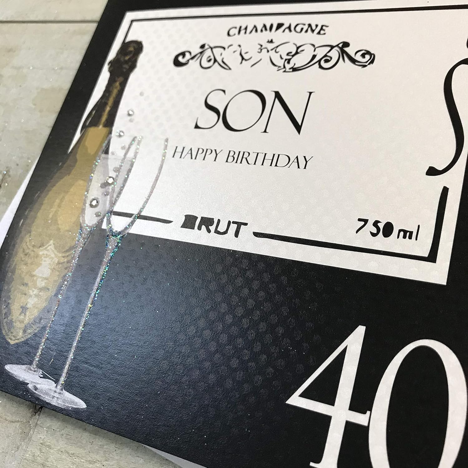 white cotton cards Son Happy 40. Handmade 40th Birthday Card, Code BA40-S, Champagne, 16 x 16 cm - Image 4