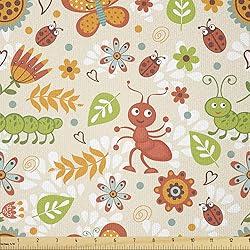 Ambesonne Spring Fabric by The Yard, Jolly Smiling