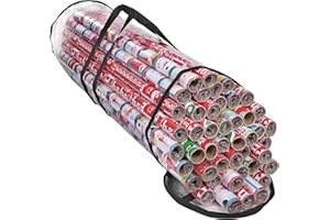 Primode Wrapping Paper Storage Bag, Gift Wrap Organizer, Fits 40 Inch Long Rolls, Hold Up to 24 Rolls, Heavy Duty Clear PVC Bag with Top and Side Handles (Black)