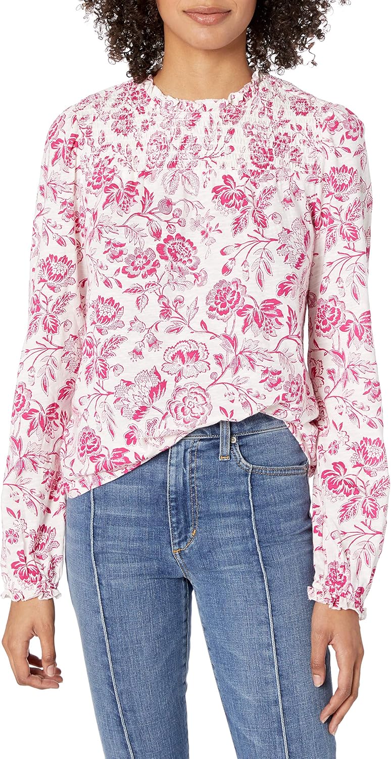 Lucky Brand Womens Long Sleeve Floral Smocked Yoke Peasant Top Amazon