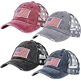 Jecery 4 Pcs American Flag Baseball Cap for Men Women Unisex Vintage Embroidery Washed Cotton Adjustable Breathable Mesh