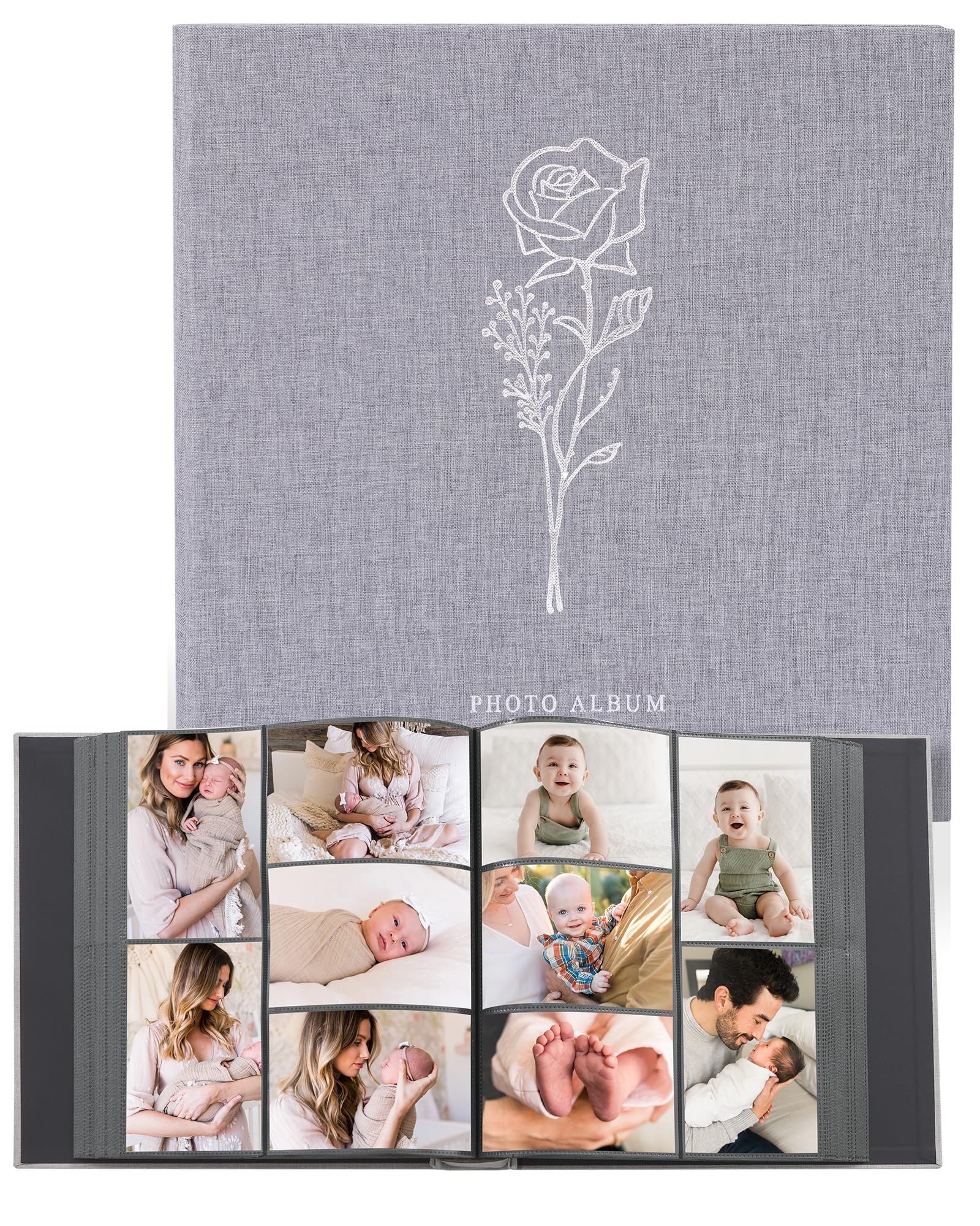 Yuforr Photo Album 6x4 Slip in, 1000 Pockets Photos, Linen Photo Albums for Family Wedding Anniversary, Album Book Holds Landscape and Portrait 10x15cm Pictures-Gray