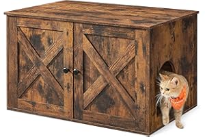 Feandrea Cat Litter Box Enclosure, Litter Box Furniture Hidden with Removable Divider, Indoor Cat House, End Table, 31.5 x 20.9 x 19.7 Inches, Rustic Brown UPCL002X01