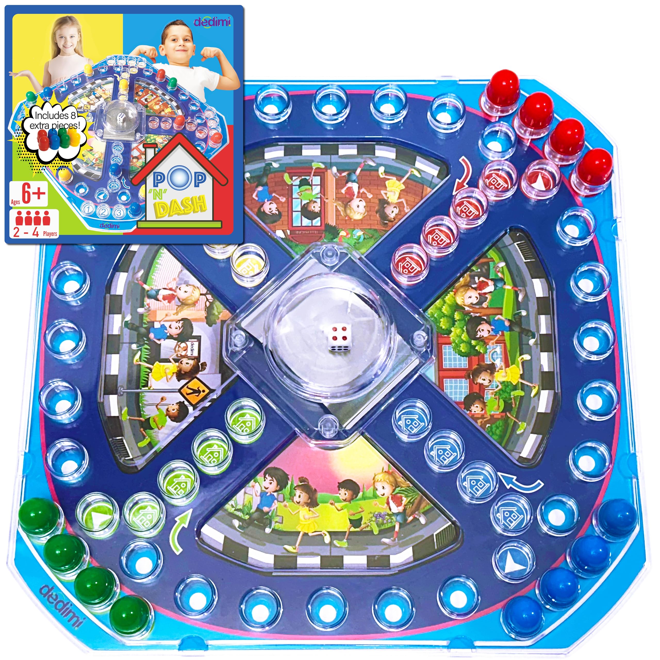 Dedimi Pop n Dash Race Board Game for kids - Includes 6 spare pieces - Racing and Chasing to Base Game - Pop n Dash Family Fun Games Trivial Pursuit