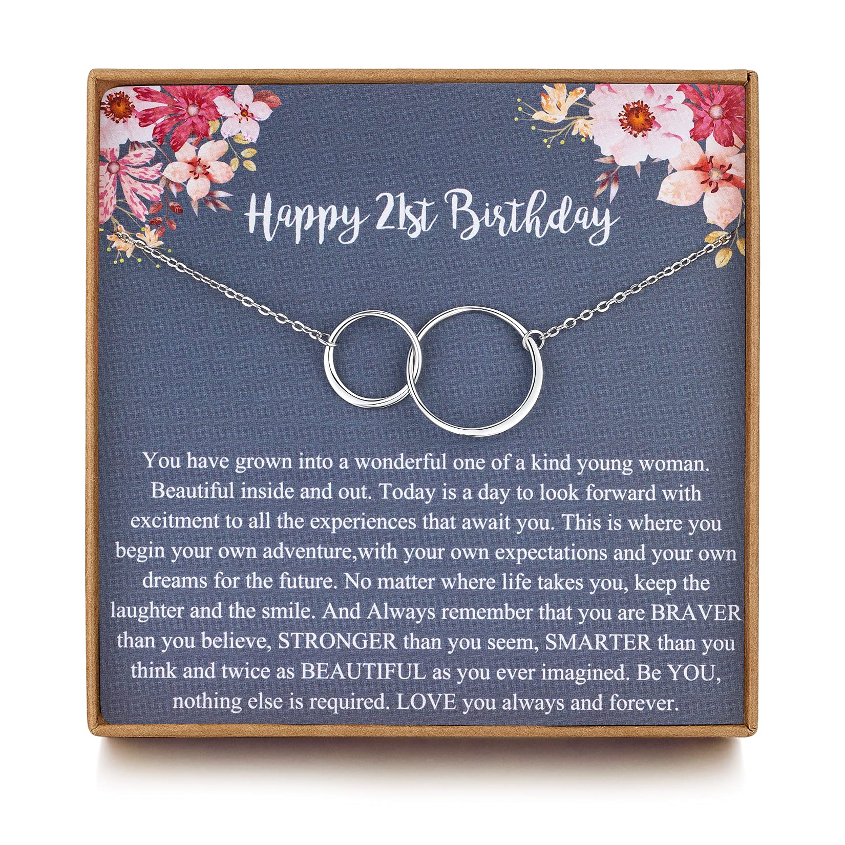MUSIER PARIS Sweet 21st Birthday Gifts for Her, Presents for 21 Year Old Girl, Birthday Gifts for her, Sterling Silver 2 Ring Birthday Necklace, Friendship Gifts Birthday Jewelry