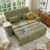 tiramisubest 65in Sleeper Sofa Bed, 3 in 1 Pull Out Couch with Chenille Fabric Convertible Loveseat for LivingRoom and Apartment (Green)