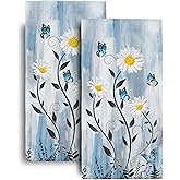 Bapcoku Butterfly and Daisy Floral Bath Hand Towels Set of 2 Soft Absorbent Flowers Blue Decorative Hand Towels for Bathroom Kitchen Beach Spa Gym Yoga Home Decor 14"x28"