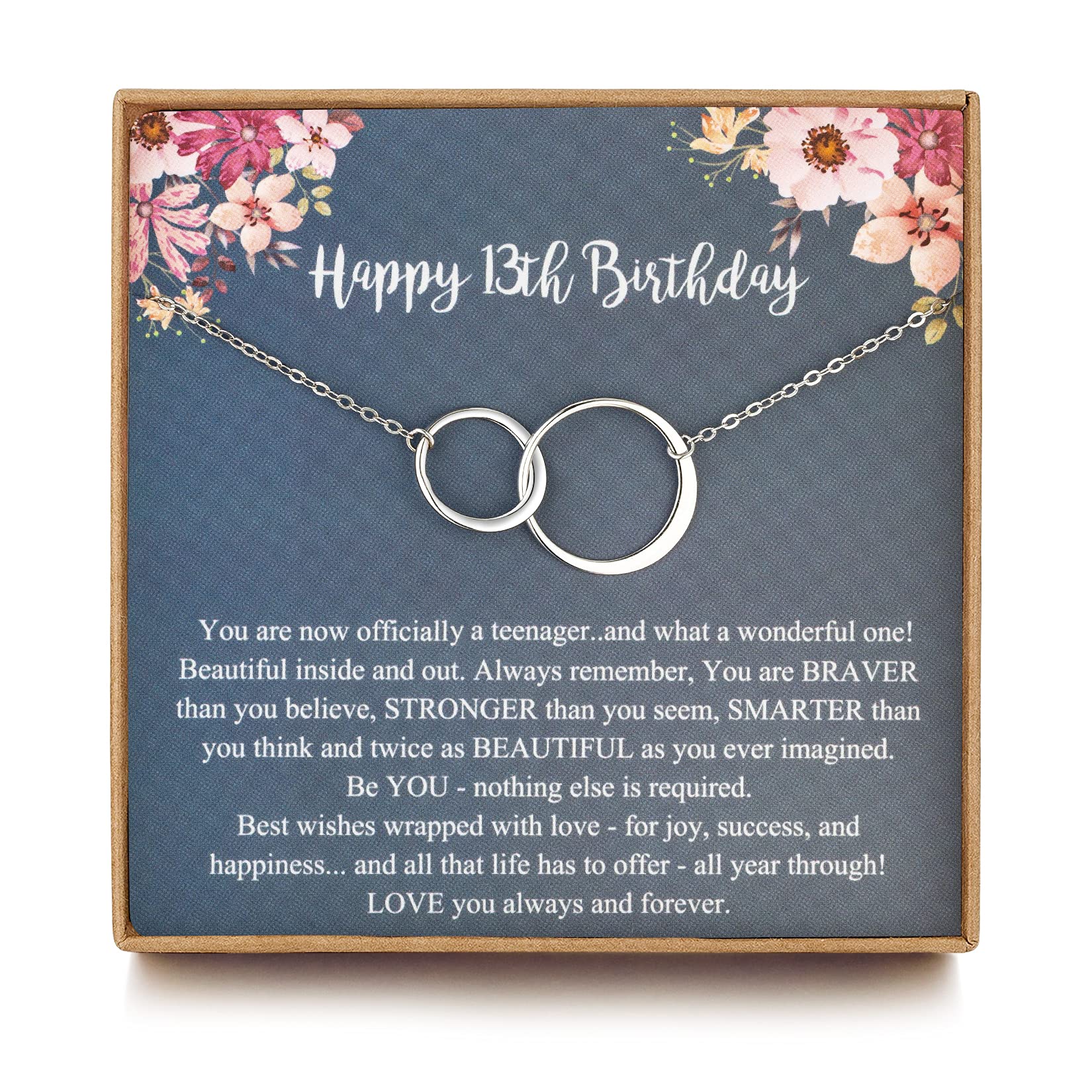 LOVEMY Sweet 13th Birthday Gifts for Girls, Birthday Gifts for her, Presents for 13 Year Old Girls, Sterling Silver 2 Ring Birthday Necklace, Friendship Gifts Birthday Jewelry