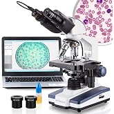 AmScope B120C-E1 LED Binocular Compound Microscope, 40X-2500X | Student &amp; Professional Microscope, 40X-2500X Magnification, Includes 1MP USB Camera &amp; Siedentopf Head