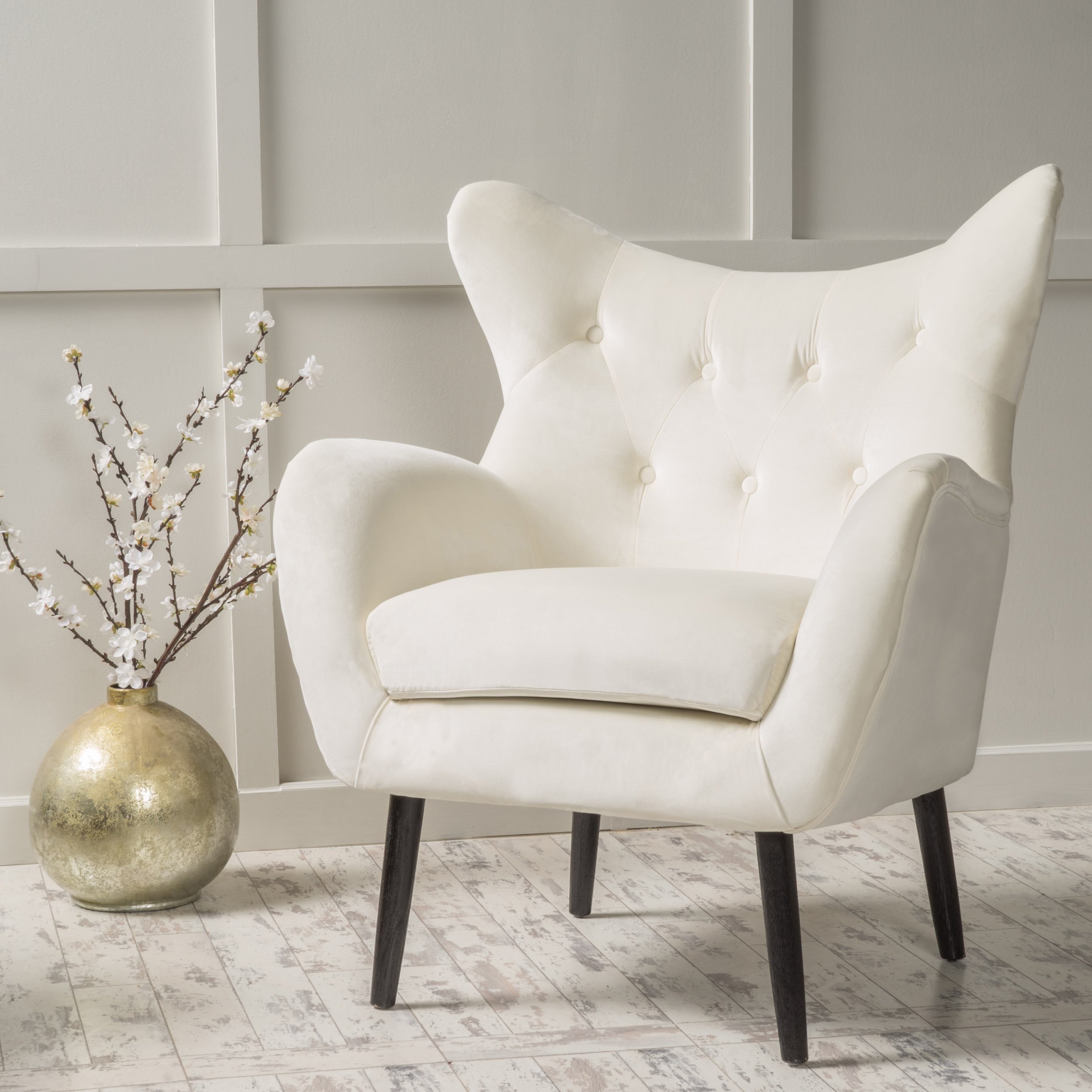 Heleen Ivory New Velvet Mid Century Club Chair