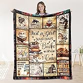 Fihevur Book Lovers Gift for Girls, Books Blanket for Girls, Just A Girl Who Loves Books Cats Blanket, Gifts for Readers Book Lovers Women 40"x 50"