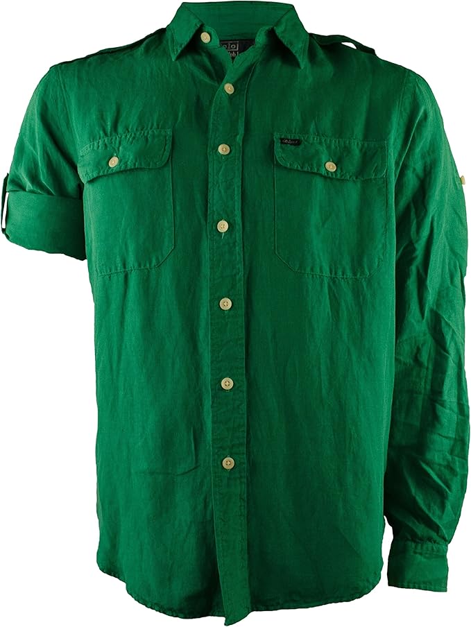 Polo Ralph Lauren Men Military G.I. LinenSilk Epaulet Shirt (Large