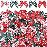 Syhood 150 Pcs Winter Mini Bow Tiny Twist Tie Bow Handmade Craft Ribbon for DIY Sewing Party Decor(1 Inch,Patterned)
