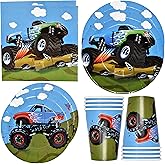 Gift Boutique 122 Pcs Monster Truck Birthday Party Supplies Set Paper Plates Cups Napkins for Boys Racing Car Theme Disposable Tableware for 24