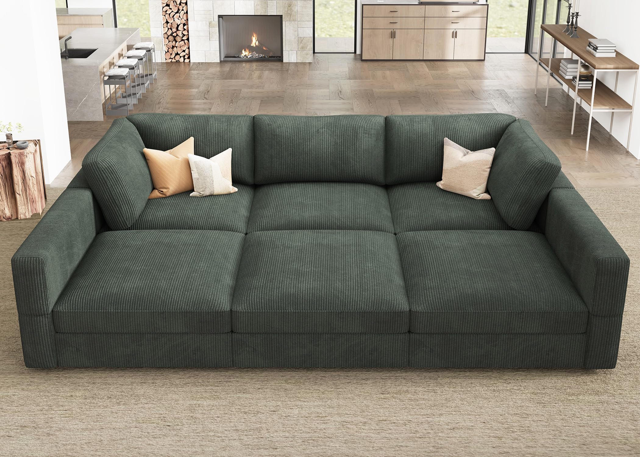 Photo 1 of *PARTIAL SET****HONBAY Modular Sectional Sofa with Storage Corduroy Sectional Sleeper Sofa Modular Sectional Couches for Living Room,Green