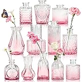 Der Rose Pink Vases Set of 12, Small Bud Vases for Flowers, Rustic Wedding Centerpieces and Home Decor