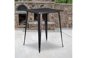 EMMA + OLIVER Commercial Grade 31.5" Square Black-Gold Metal Indoor-Outdoor Bar Height Table