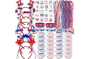 PALONU 4th of July Patriotic Accessories for kids Including Glasses Necklaces Headbands Bracelets Tattoos for Fourth of July Party Decorations, Independence Day, Memorial Day