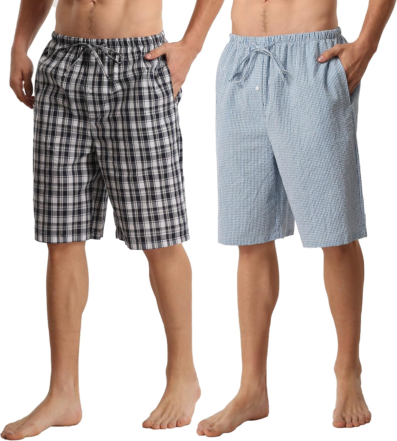 Mens Pyjama Bottoms 2 Pack Cotton Lounge Shorts Nightwear Soft Comfy