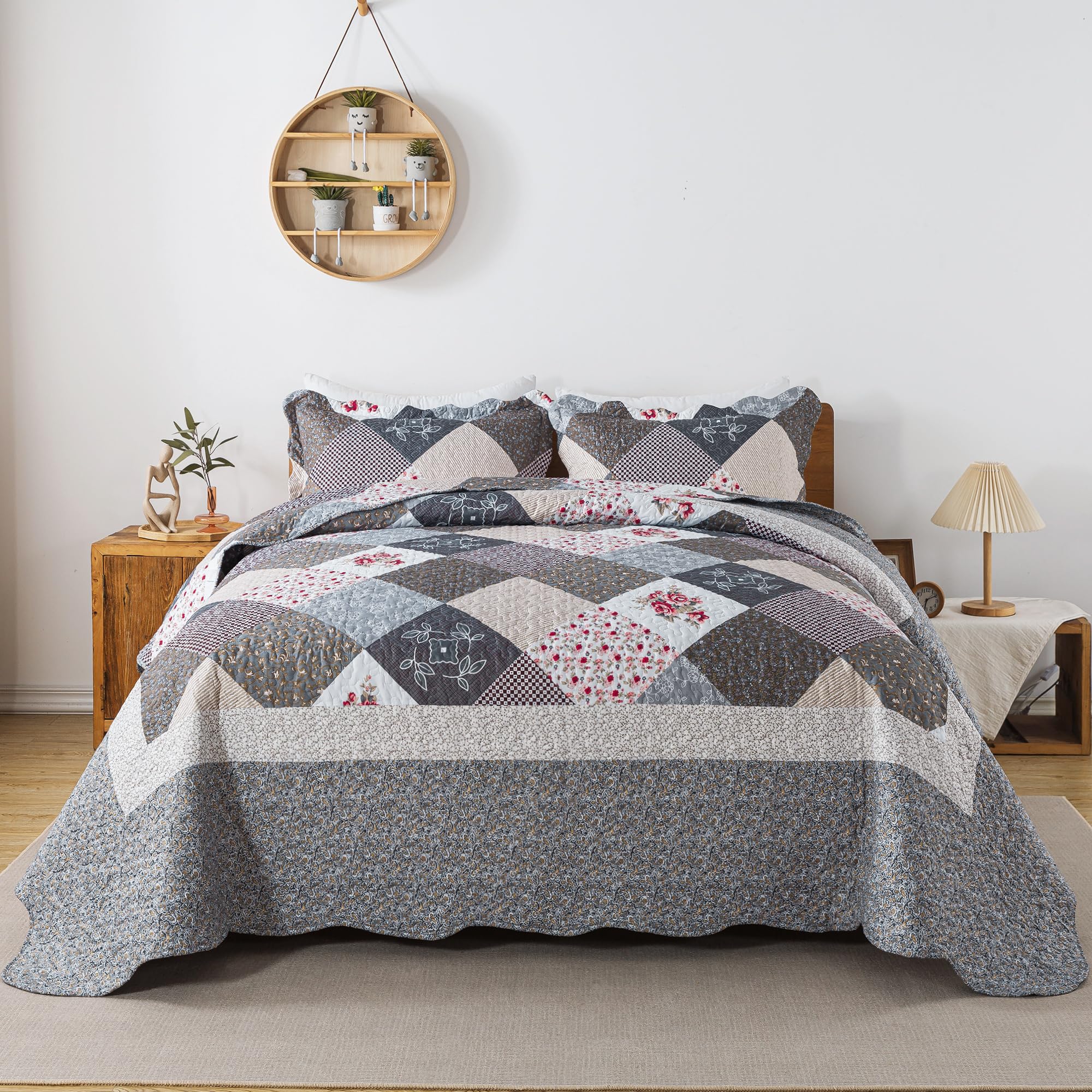Photo 1 of HoneiLife Oversized King Bedspreads 120x120-3 Pcs California King Quilt, Extra Large Quilt Sets All Season Use,Rustic Bedding Sets King Size,Reversible Coverlet Lightweight Bed Cover, Grey