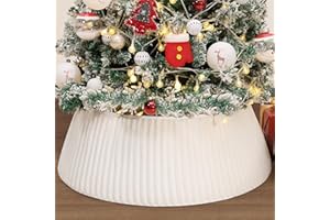 Lewondr Christmas Tree Collar with Magic Tape, Soft Plush Xmas Tree Collar, Cream White Tree Ring Skirt for Christmas Home De