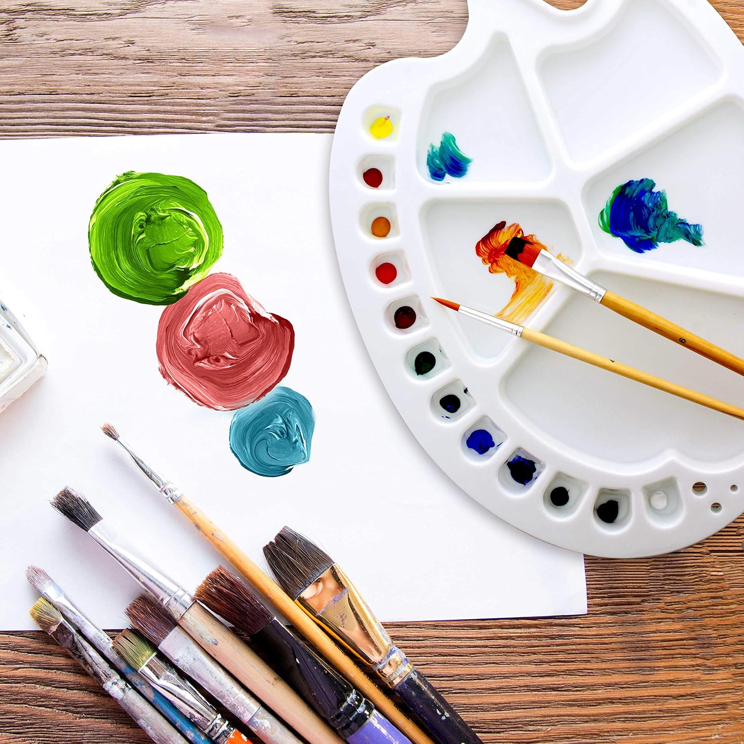 U.S. Art Supply 17-Well Artist Painting Palette (Pack of 2) - Plastic Artist Paint Color Mixing Trays - Kids, Art Students, Classroom, Class Craft Projects, Party Events - Acrylic, Oil, Watercolor