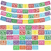 4 Pack Mexican Party Banner 64 Feet Plastic Fiesta Banner Cinco De Mayo Decorations Colorful Papel Picado Banner Dia De Los Muertos Banner for Mexican Fiesta Birthday Day of the Dead Party Decorations